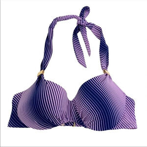 Victoria's Secret Push-Up Bikini Top Striped Halter Purple Blue Size 32 B